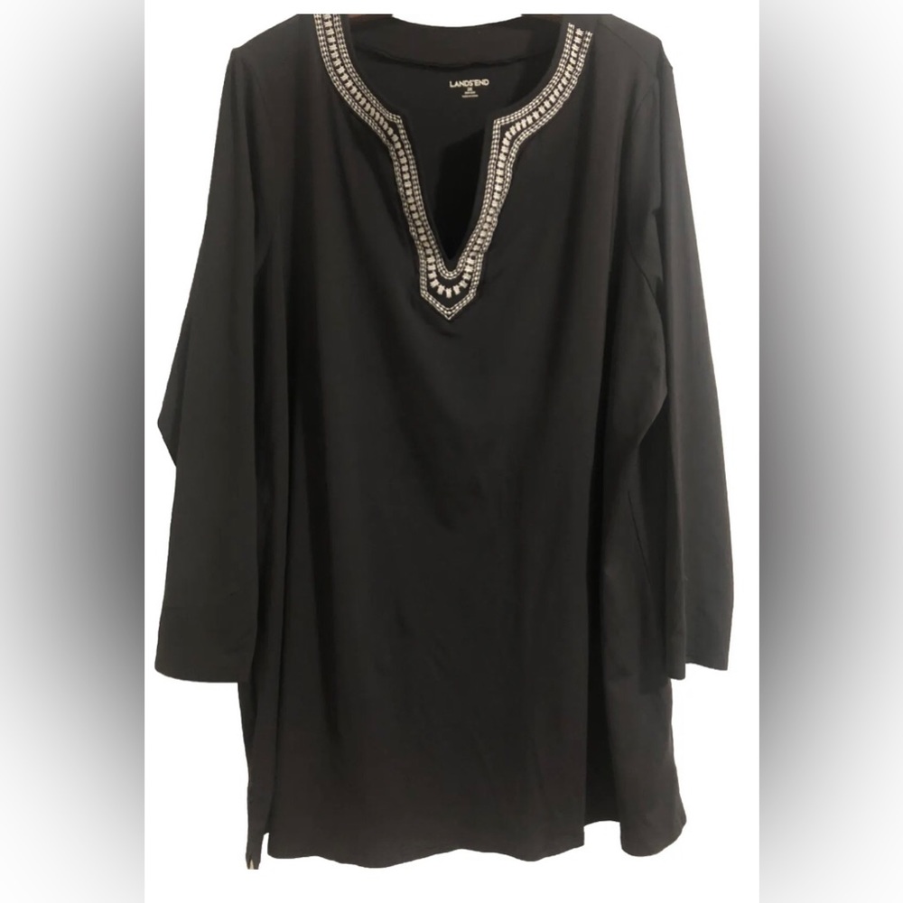 Lands End Long Sleeve Black Nylon Shirt Top Size 2X EUC!